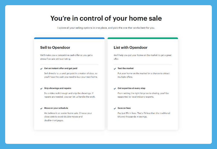 opendoor selling options page